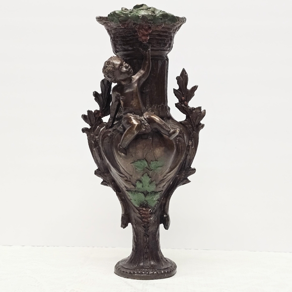 Antique Late 19th Cent. French Bronze Cupid With Grape Vase Urn Neoclassic HEAVY